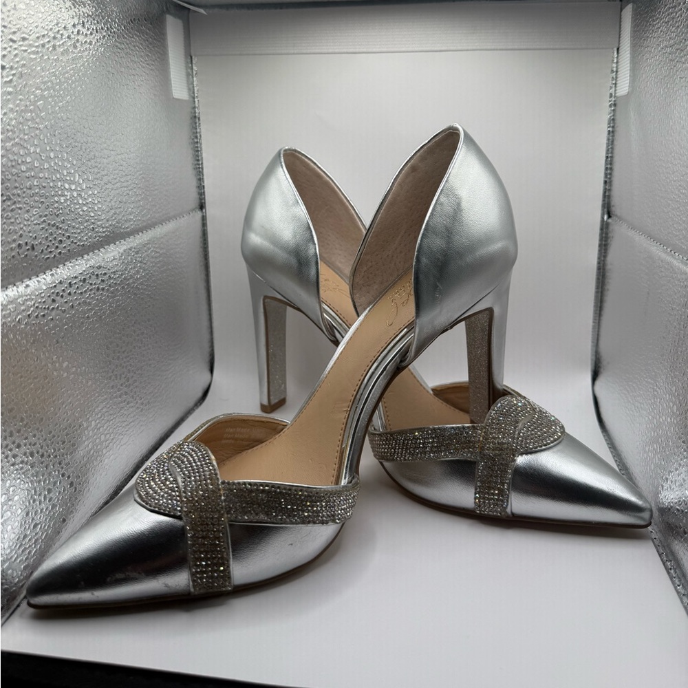 Elegant Silver Women's Pointed-Toe High Heels with Crystal Detail